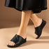 Black Wedge Heeled Women's Slippers